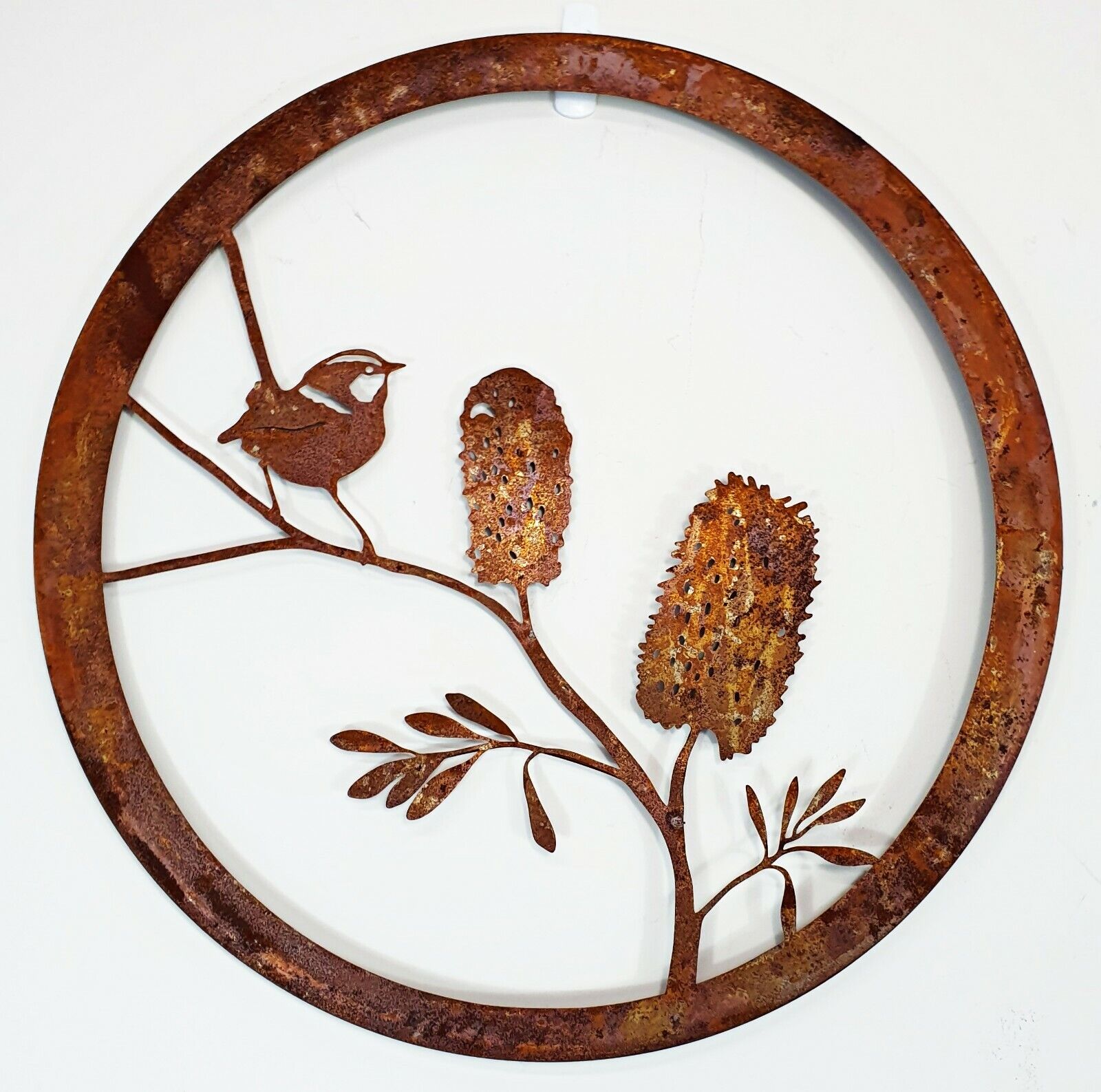 WILLY WAGTAIL IN BOTTLEBRUSH WALL ART RUST